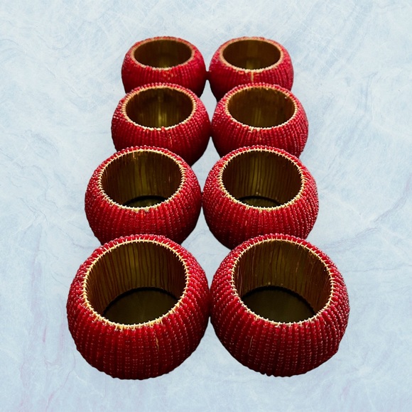 Set of 8 Napkin Rings Red sequin with gold lining - EUC - Picture 2 of 5